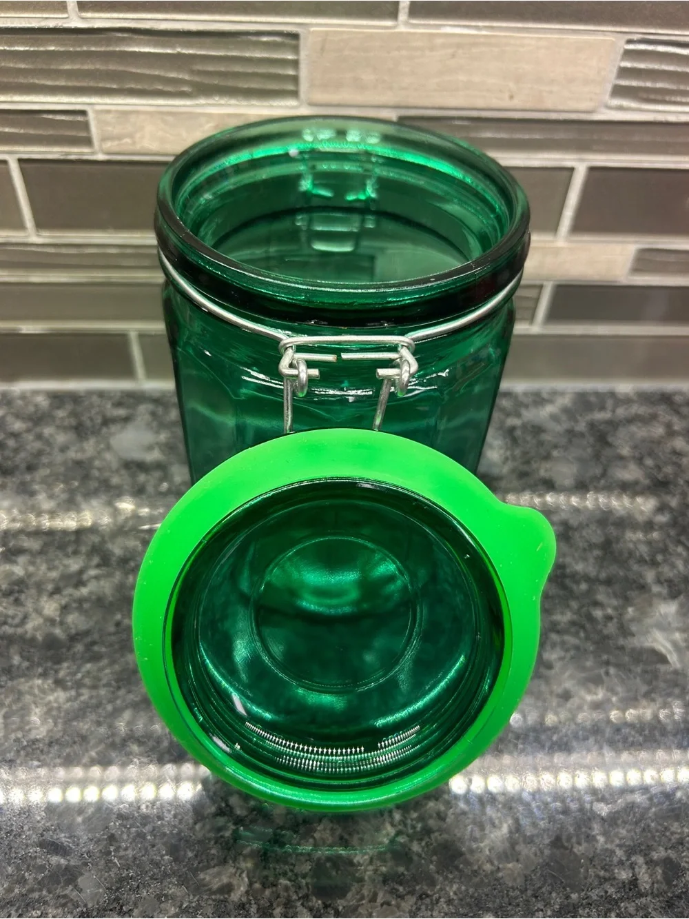 TEAL JUNIPER GREEN 12 PANELED CANISTER JAR Kitchen Locking Bale Lid New Seal